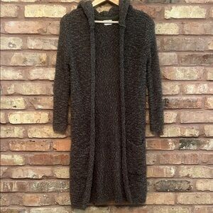 Poof Apparel Cozy Charcoal Green Hooded Cardigan Small